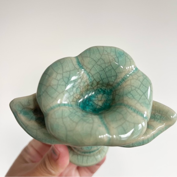 Vintage Celadon Crackled Floral Bottle Stopper Teal Turquoise Beautiful No Chips - Picture 7 of 9